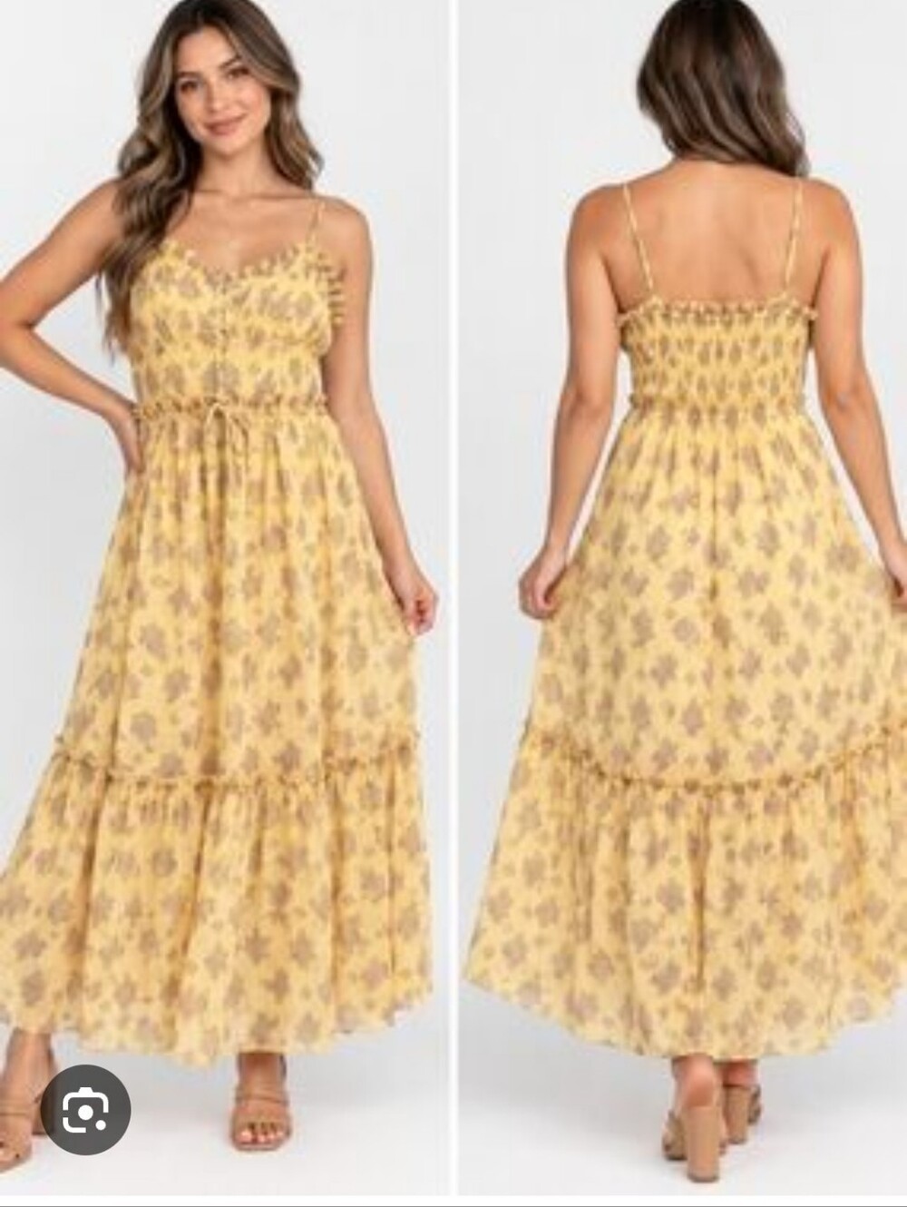 Patrons of Peace Yellow Floral Tiered Maxi /Midi Dress Size M